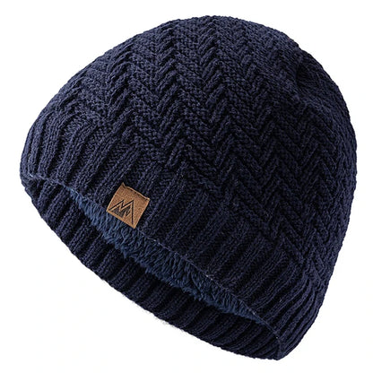 Unisex Peak Labal Winter Hat | Warm Knitted Beanie with Plush Fur Lining