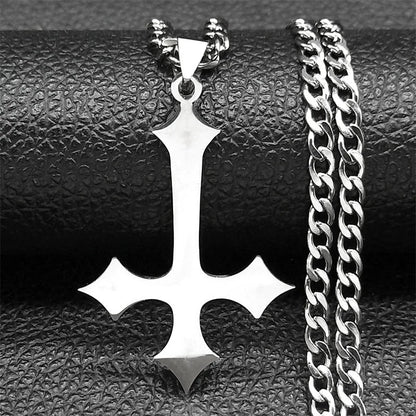 Goth Upside Down Cross Stainless Steel Pendant Necklace | Inverted Crucifix Gothic Jewelry for Men
