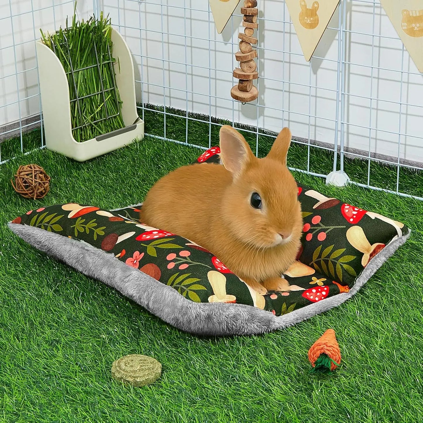 Rabbit Bed Mat Thickened Soft Bunny Bed Washable Cuddle Cushion Mat Double-Sided Plush Small Pet Flop Cotton Pillow for Rabbit