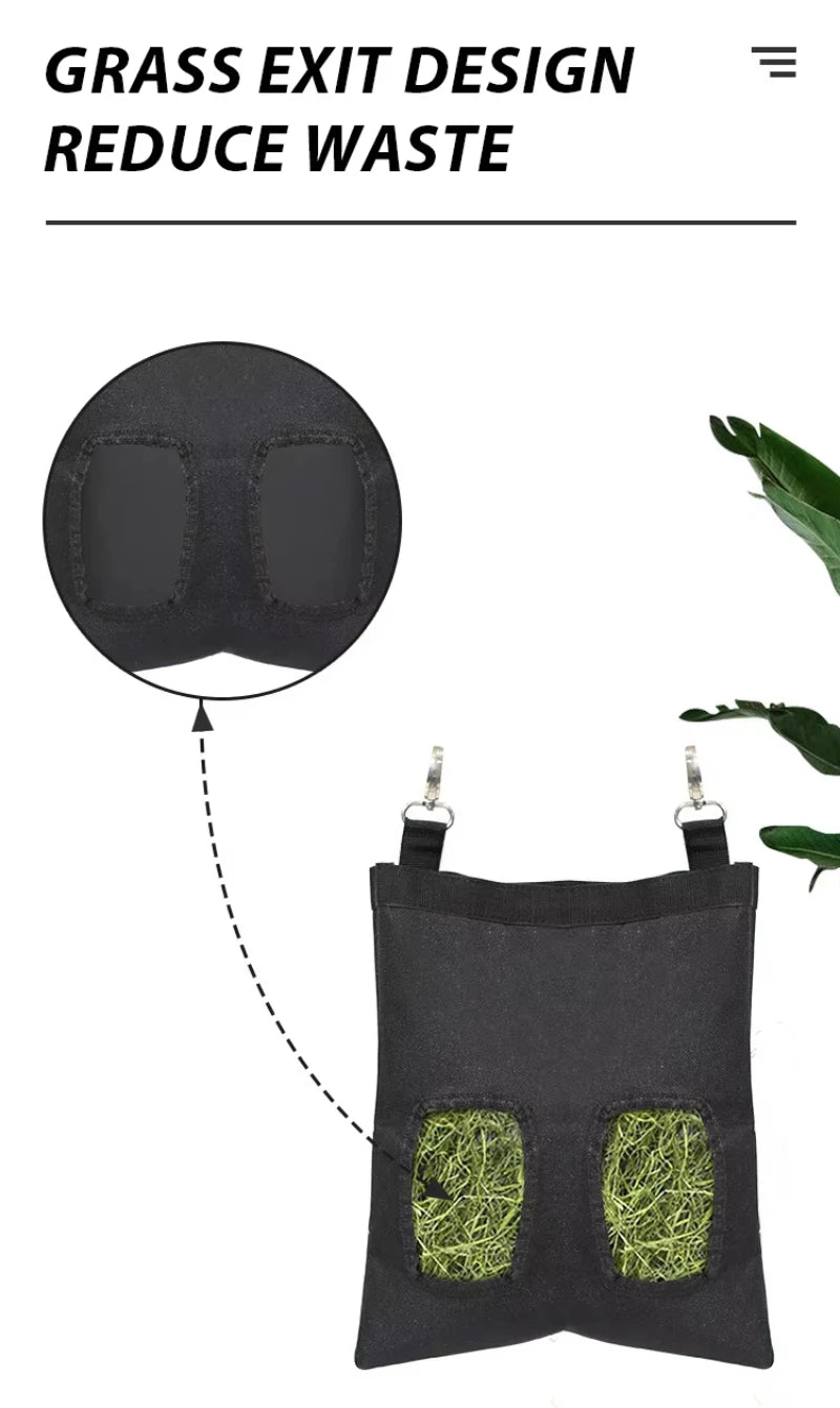 Rabbit Hay Bag Hanging Pouch Feeder Holder Black Durable Feeding Dispenser Container for Rabbit Guinea Pig Small Animals