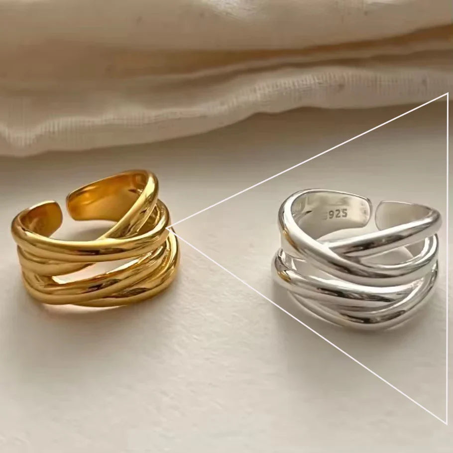 VENTFILLE 925 Sterling Silver Geometric Multilayer Round Bead Ring | Fashion Punk Temperament Jewelry