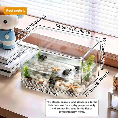 Transparent Reptile Terrarium Tank with Basking Area for Pet Turtles Hermit Crabs Tortoises - Turtle Adoption Habitat