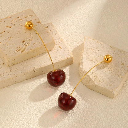 Vnox Vivid 3D Cherry Earrings | Fashion Cute Fruit Drop Earrings for Women