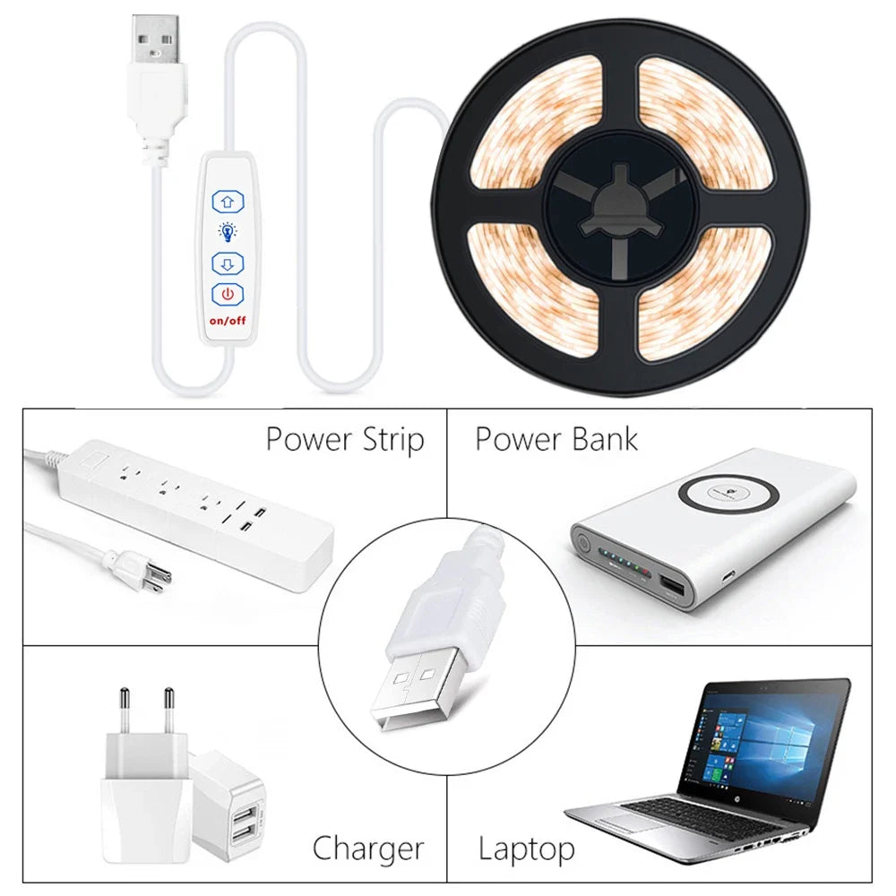 USB 5V COB LED Strip Lights | Dimmable 320 LEDs/m Flexible Strip for Kitchen Cabinet Mirror Bedroom