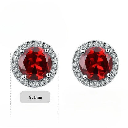 925 Sterling Silver Stud Earrings | Zircon and Colored Gemstone Elegant Jewelry