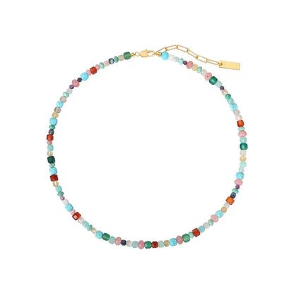 Imitate Colorful Natural Stone Beaded Necklace | Women's Sweet Fashion Jewelry Set with Pendant