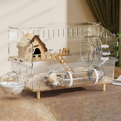 Acrylic Hamster Cage 2-Layer Clear Acrylic Pet Habitats Hamster Enclosure for Indoor Outdoor Home Yard Breeding Observation Pet
