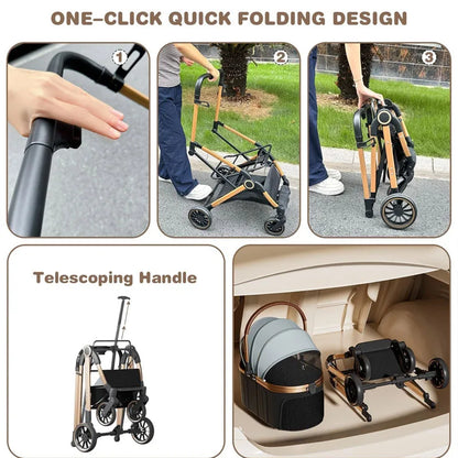 Pet 3-in-1 Portable Foldable Pet Strollers with Detachable Bag Small Medium Dogs Cats Up to 45 lbs Carts Basket Can Be Separated