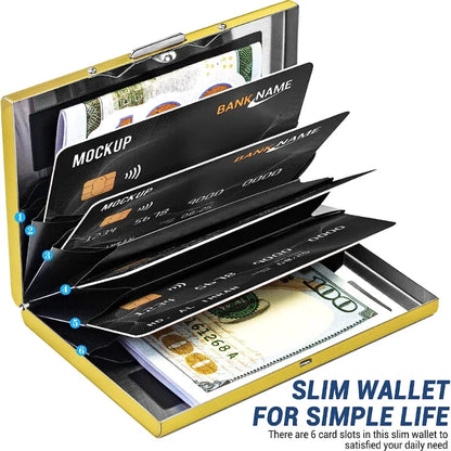 RFID Blocking Credit Card Holder | Slim Metal Wallet for 6 Cards