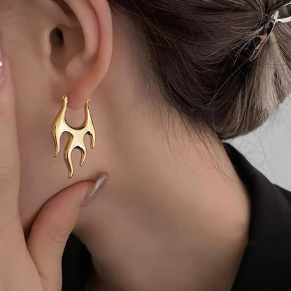 Gothic Punk Gold Flame Hoop Earrings for Women | Exaggerated Geometric Piercing Jewelry