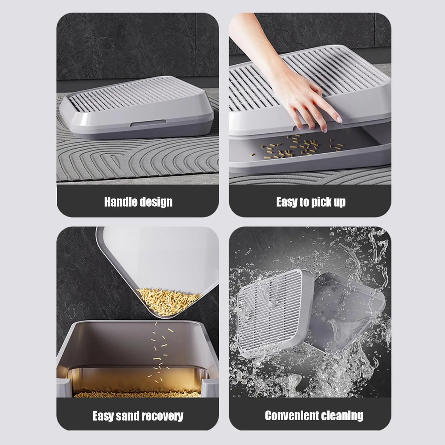 Cat Litter Tray With Sand Control Mechanism Double-layer Filtration Ramp Elevated Non-Slip Tray Anti Tracking Easy Cleaning