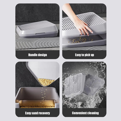 Cat Litter Tray With Sand Control Mechanism Double-layer Filtration Ramp Elevated Non-Slip Tray Anti Tracking Easy Cleaning
