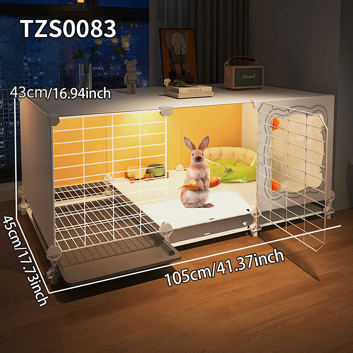 Rabbit Cage with Toilet for Home Use, Indoor Rabbit Villa, Guinea Pig Cage with Separate Living Area