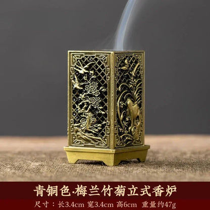 Square Vertical Incense Burner | Small Xiangyun Alloy Holder for Home Aromatherapy