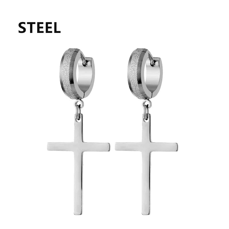 2pc Stainless Steel Cross Earrings Set | Gothic Punk Huggies for Men Women