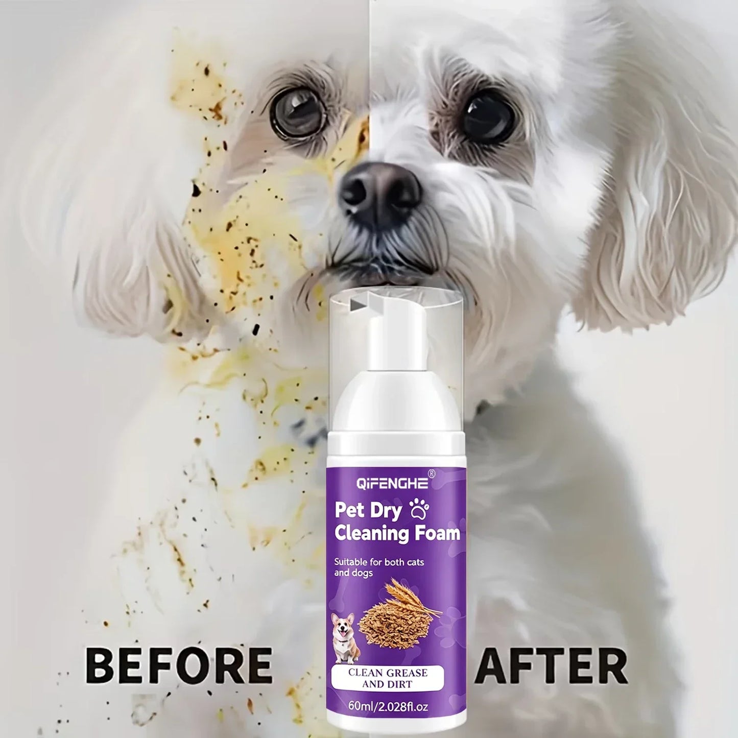 Pet Dry Shampoo for Dogs & Cats - Waterless Foam No Rinse, Deodorizing & Cleaning for Puppy Kitten