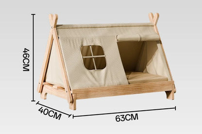 Cat Bed with Window Wooden Cat Tent Bed Elevated Pet House Dogs Bed with Stable Frame Pet Supplies Safe Comfortable Cat Bed