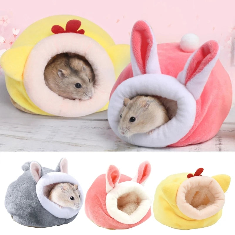 Cute Cartoon Rabbit Squirrel Mini Cage Guinea Pig Nest Small Animal Mice Rat Pet Sleeping Bed Hamster House Winter Warm Soft Mat
