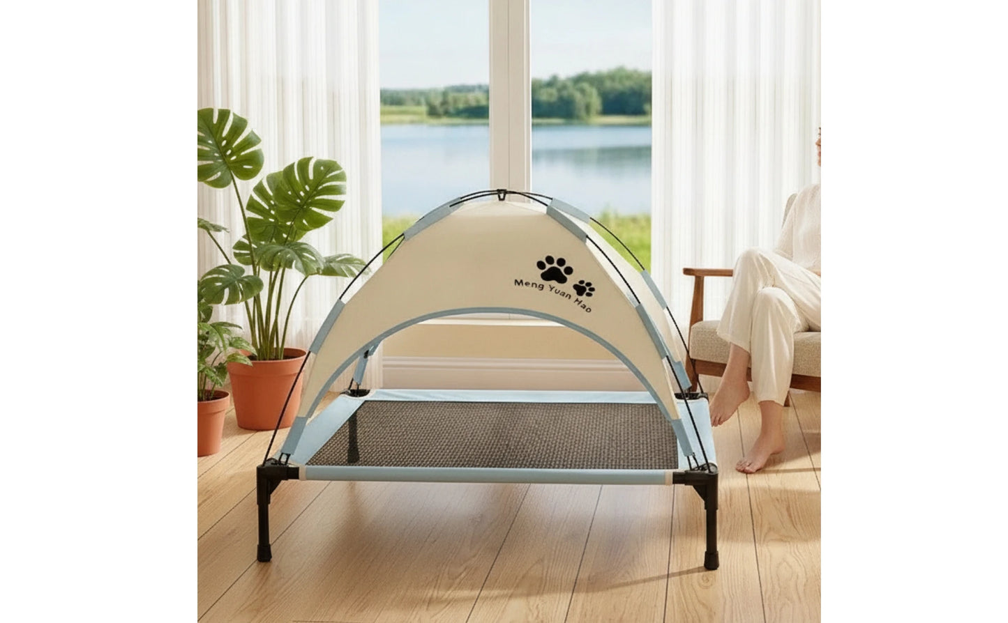 Pet Cot with Canopy Shaded Dog Bed with Sun Shade Tent Raised Dog Bed with Canopy Breathable for Pets, Backyard, Camping