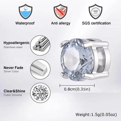 Vnox Magnetic Clip Earrings Non Piercing | Hip Hop Zircon Studs for Men Women Silver Party Gifts