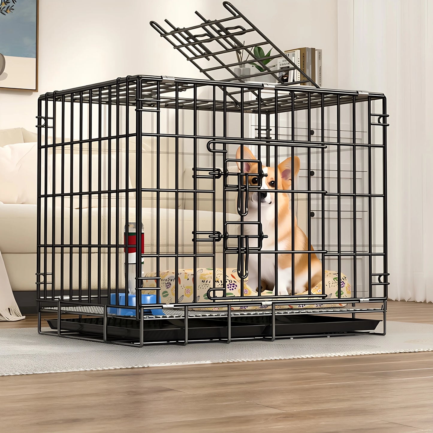 Dog Cage, Small and Medium-Sized Dog, Pet Cage, Fence, Thickened, Large Dog, Household Folding Dog Bed, Car Cage, Cat Cage