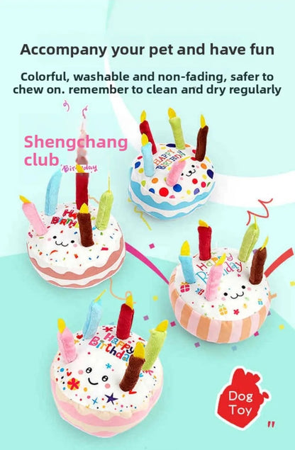New Birthday Cake Dog Toys Interactive Bite Resistant Gnaw Toys Puppy Teething 16cm Stuffed Cake Doll Party Decor