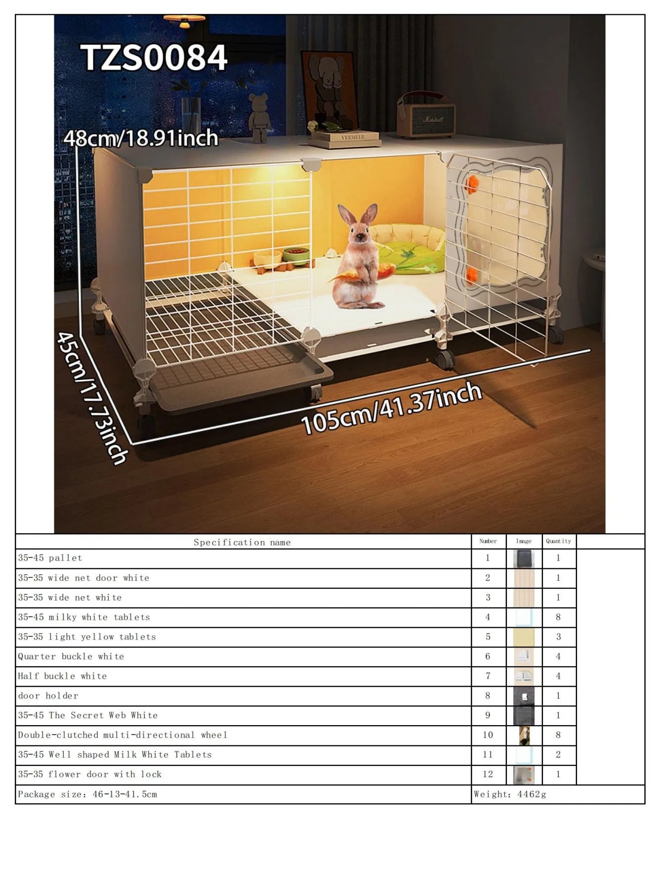 Rabbit Cage with Toilet for Home Use, Indoor Rabbit Villa, Guinea Pig Cage with Separate Living Area