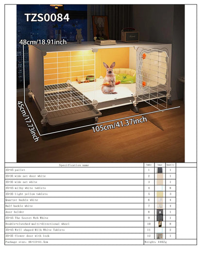 Rabbit Cage with Toilet for Home Use, Indoor Rabbit Villa, Guinea Pig Cage with Separate Living Area