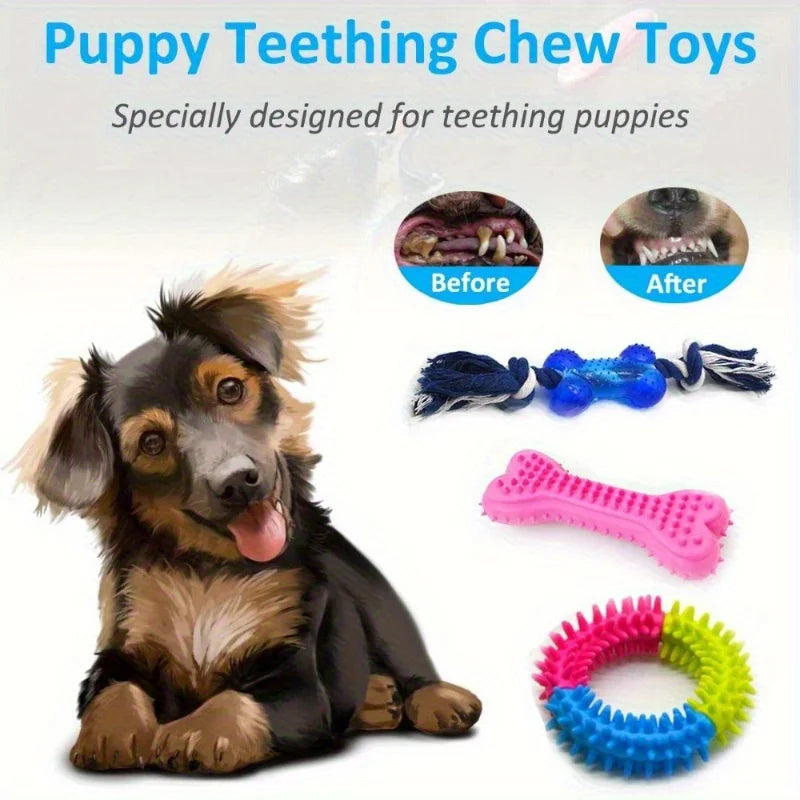 15PCS Dog Toys for Aggressive Chewers,Durable Rope Tug-of-War Chew Sticks &Unbreakable Rubber Balls for Small Medium Large Breed