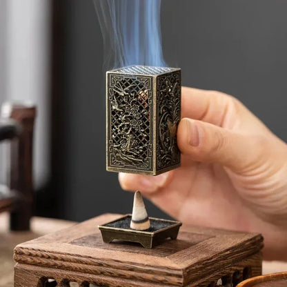 Square Vertical Incense Burner | Small Xiangyun Alloy Holder for Home Aromatherapy