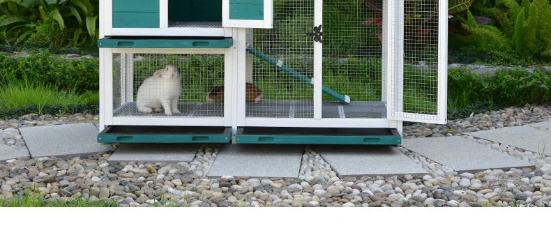 Rabbit Cage Anti Spray Urine Deluxe Double Drawer Rabbit Hutch Solid Wood Pigeon Coop Chicken Cage Bottom Mesh Outdoor
