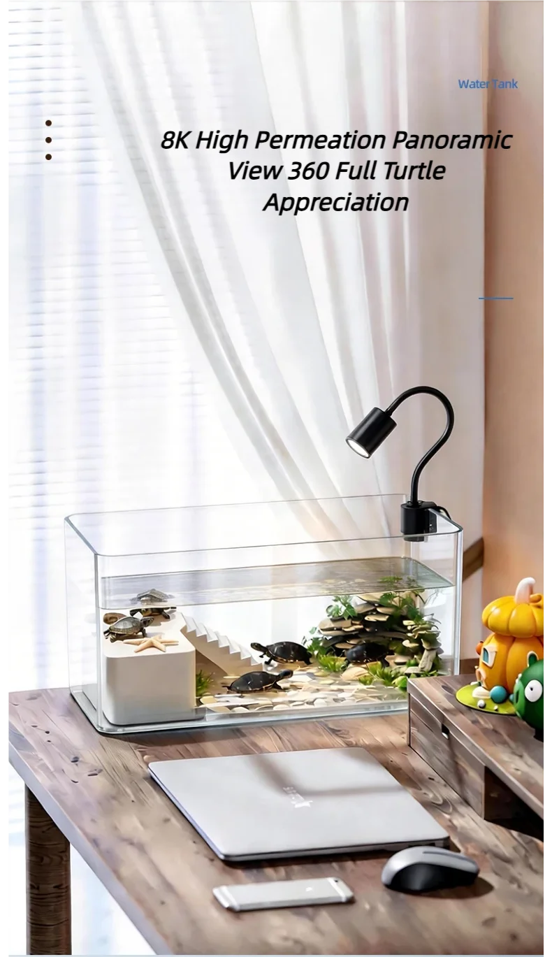 Transparent Reptile Terrarium Tank with Basking Area for Pet Turtles Hermit Crabs Tortoises - Turtle Adoption Habitat