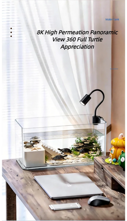 Transparent Reptile Terrarium Tank with Basking Area for Pet Turtles Hermit Crabs Tortoises - Turtle Adoption Habitat