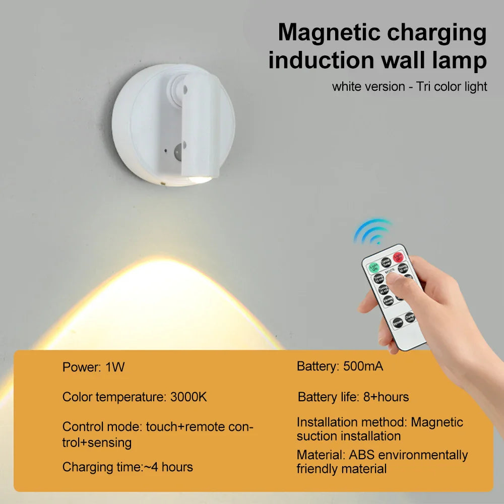 Magnetic USB Rechargeable LED Wall Light | Dimmable Touch Switch Reading Lamp