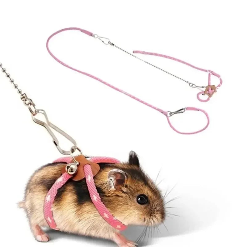 Pet Adjustable Soft Harness Bell Leash Set Mouse Hamster Ferrets Rat Pet Pig Leash Hamster Harness Rope Anti-bite Pet Walking