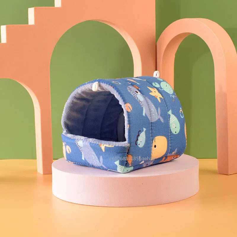 Cute Cartoon Rabbit Squirrel Mini Cage Guinea Pig Nest Small Animal Mice Rat Pet Sleeping Bed Hamster House Winter Warm Soft Mat