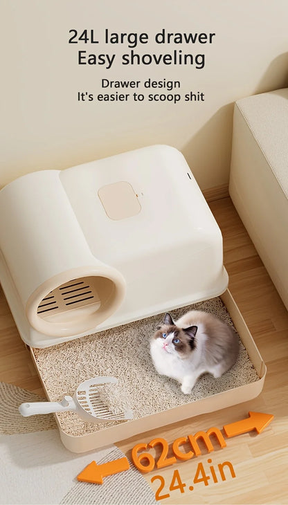 Cat Litter Box with Corridor & Drawer Design | Fully Enclosed Odor Control & Anti-Tracking Toilet | Easy-Clean Kitty Litter Pan