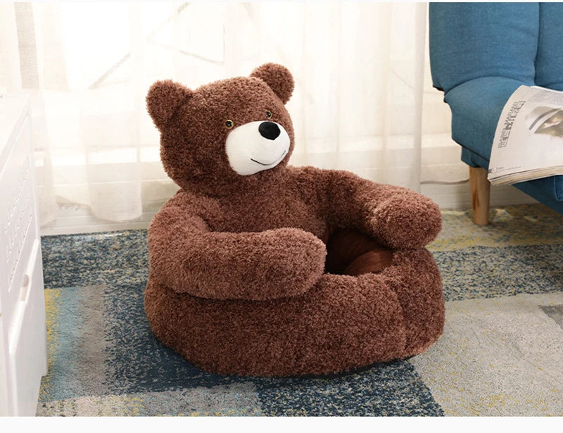Plush Dog House Bed Winter Warm Bear Hug Semi Enclosed Cat's Nest Detachable And Washable Mat Small Dog Bed Sofa Pet Supplies