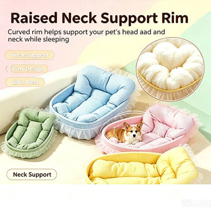 1set Cute Lace-Trimmed Pet Princess Bed For Winter - Soft Polyester Plush Oval for Small Dogs/Cats, Easy Assembly Indoor Use