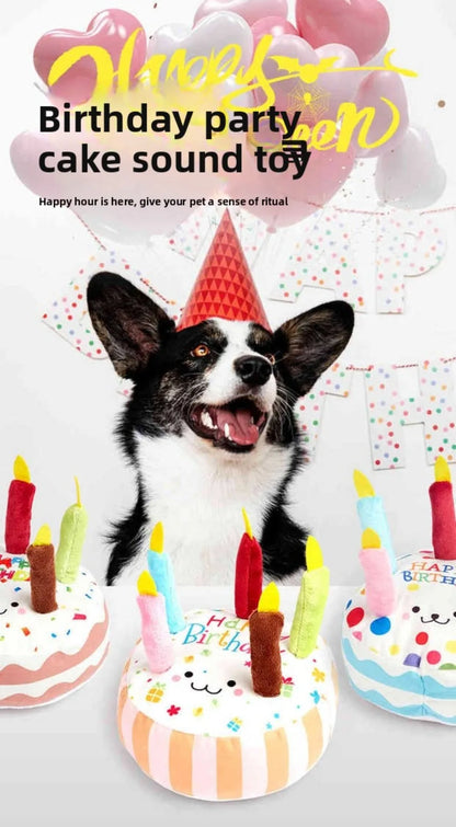 New Birthday Cake Dog Toys Interactive Bite Resistant Gnaw Toys Puppy Teething 16cm Stuffed Cake Doll Party Decor