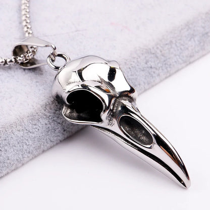 Viking Crow Skull Pendant Necklace | Stainless Steel Punk Jewelry for Men and Women