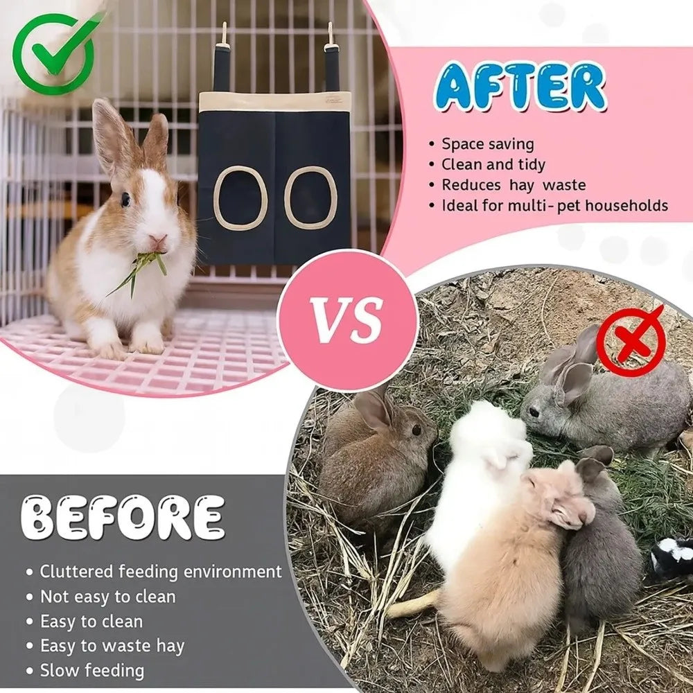 Practical Hanging Rabbit Feed Bag Canvas Eco-Friendly Hay Bag Chew Proof Hay Pouch For Rabbit Dutch Pig