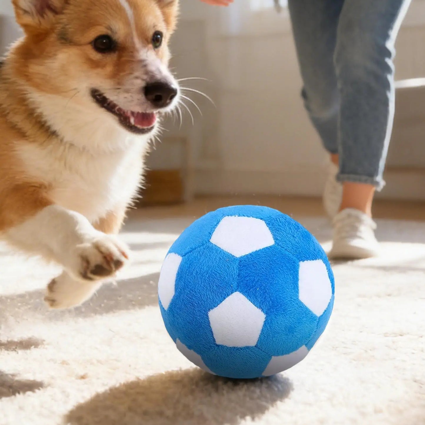 Dog Soccer Ball Toy Soft Chewing Game Plush Soft Squeaky Balls for Dogs for Indoor Outdoor Play Teething Enrichment Puppy Large