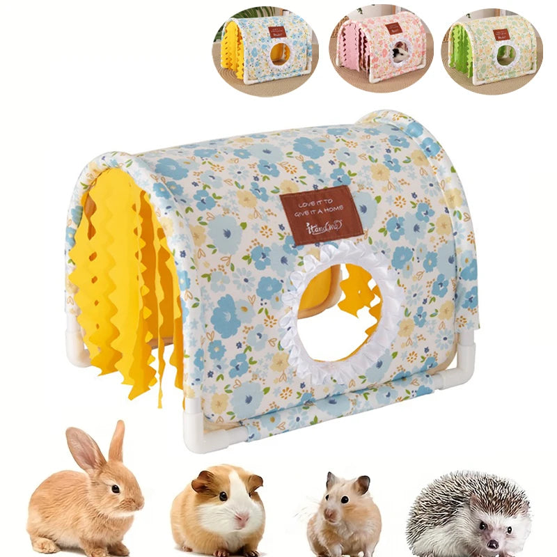 Small Animal Hideout Bed-Soft Pet House with Open Entrance,Safe Rounded Corners for Guinea Pigs/Hamsters/Rabbits-Decor Shelter
