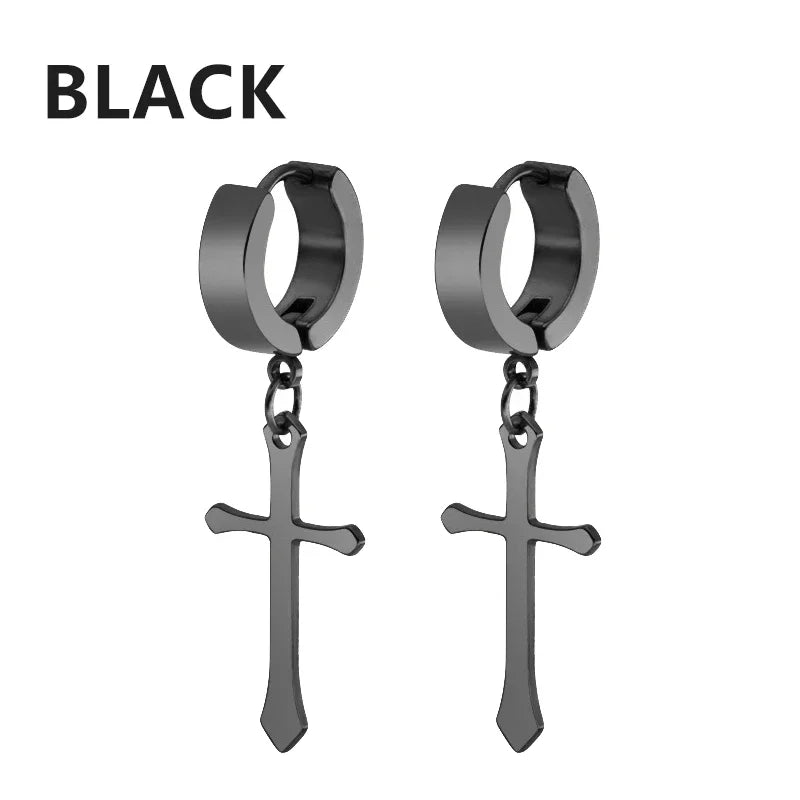 2pc Stainless Steel Cross Earrings Set | Gothic Punk Huggies for Men Women