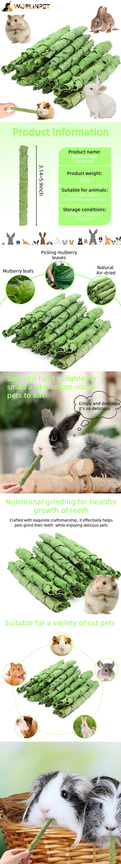 Rabbit Hamster Teeth Grinding Toys, Snacks, Natural Air Dried Natural Mulberry Leaf, The Toy of Choice for Small Pets