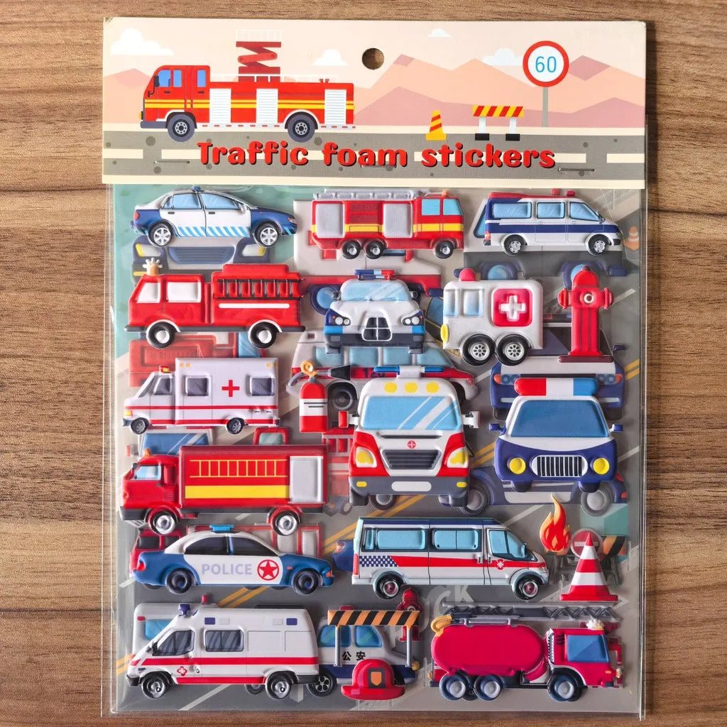 9 Styles Cute Double Layer 3D Foam Stickers | Alphabet, Cars, Food Cartoon for DIY Notebook, Journal & Phone Case Decoration