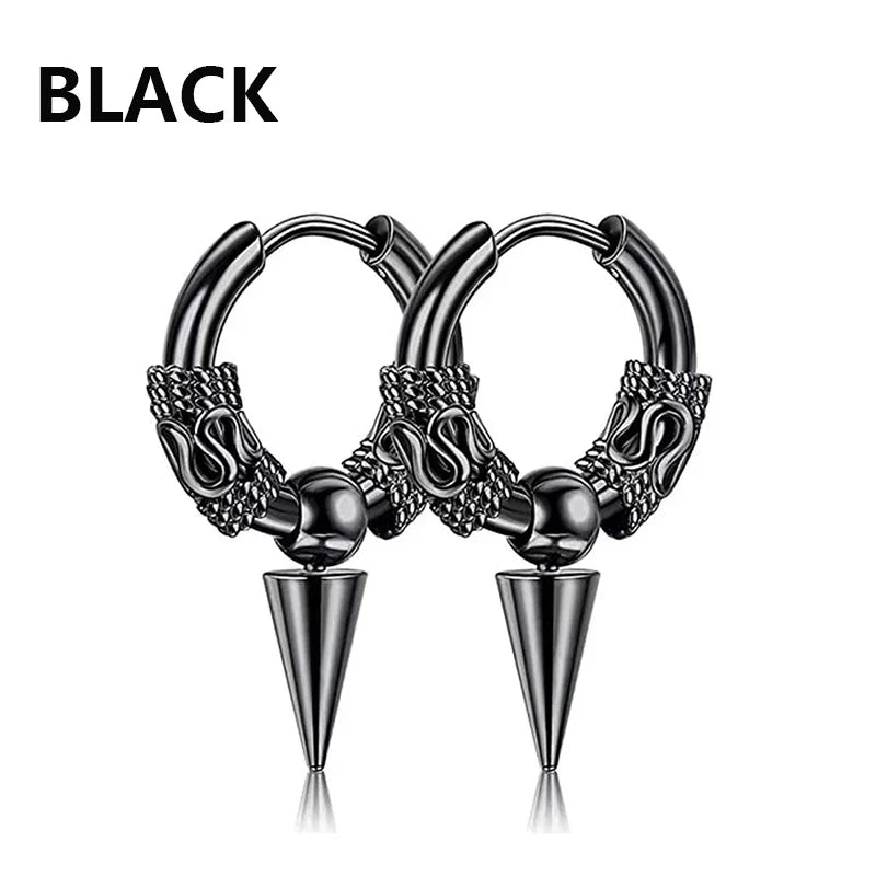 Vintage Punk Stainless Steel Stud Earrings for Men Women | 1 Pair Black Earrings Set