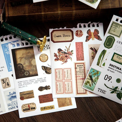Vintage Collage Stickers Pack | 50 Retro Washi Paper Decals for Junk Journaling