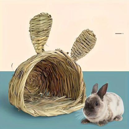 Rabbit Straw Nest Hut Toy Comfortable Straw Woven Hay Bed Warm Hut for Bunny Little Animals Ferret Hamster